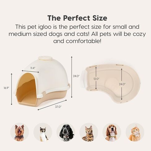 IRIS USA Igloo Dog House, White/Beige, Small and Medium Dogs and Cats, Indoor/Outdoor in Kuwait