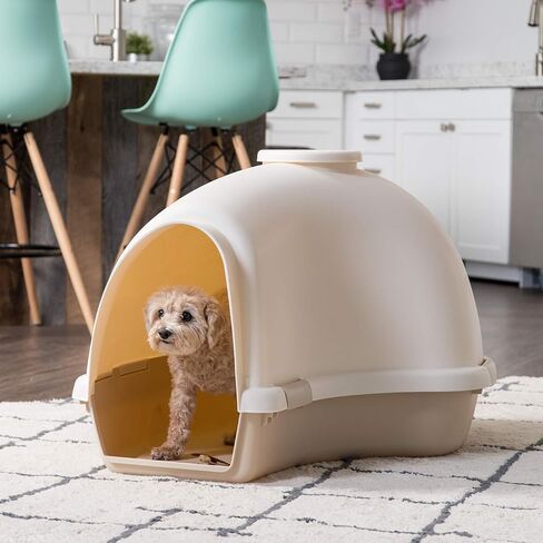 IRIS USA Igloo Dog House, White/Beige, Small and Medium Dogs and Cats, Indoor/Outdoor in Kuwait