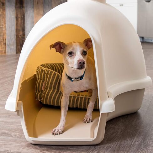 IRIS USA Igloo Dog House, White/Beige, Small and Medium Dogs and Cats, Indoor/Outdoor in Kuwait