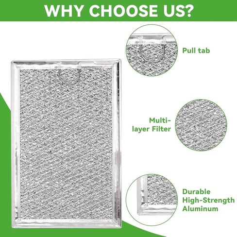 Microwave Grease Filter Replacement for WB02X35491 WB6X10359 Models, Aluminum Mesh Screen for GE, Whirlpool, Frigidaire Microwaves (7-5/8" x 5"), Microwave Vent Filter Replacement, Easy to Clean in Kuwait