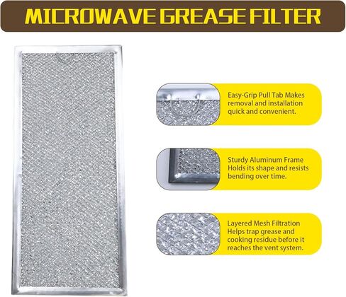 ME18H704SFS/AA, ME18H704SFS/AC, ME18H704SFW/AC, ME18H704SFW/AA, ME18H704SFS/AA Microwave Grease Filter Replacement, 2 Pack Vent Hood Aluminum Mesh Filter, 5-7/8" x 13-3/8" x 1/8" in Kuwait