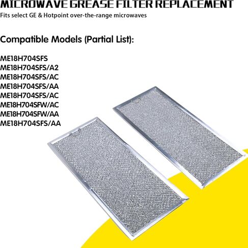ME18H704SFS/AA, ME18H704SFS/AC, ME18H704SFW/AC, ME18H704SFW/AA, ME18H704SFS/AA Microwave Grease Filter Replacement, 2 Pack Vent Hood Aluminum Mesh Filter, 5-7/8" x 13-3/8" x 1/8" in Kuwait