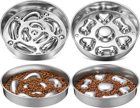 2 Pack Stainless Steel Slow Feeder Bowls for Dogs Cats, 3 Cups Heavy Duty Large Capacity Slow Feed, Durable Chew Proof Design for Fast Eaters, Anxiety Relief, Calm Feeding, Dishwasher Safe in Kuwait