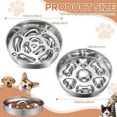 2 Pack Stainless Steel Slow Feeder Bowls for Dogs Cats, 3 Cups Heavy Duty Large Capacity Slow Feed, Durable Chew Proof Design for Fast Eaters, Anxiety Relief, Calm Feeding, Dishwasher Safe in Kuwait