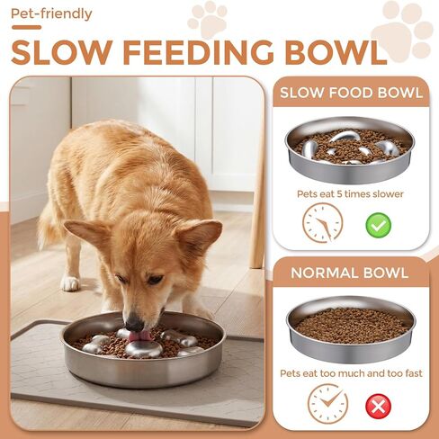 2 Pack Stainless Steel Slow Feeder Bowls for Dogs Cats, 3 Cups Heavy Duty Large Capacity Slow Feed, Durable Chew Proof Design for Fast Eaters, Anxiety Relief, Calm Feeding, Dishwasher Safe in Kuwait