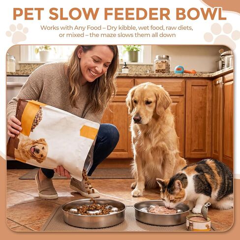 2 Pack Stainless Steel Slow Feeder Bowls for Dogs Cats, 3 Cups Heavy Duty Large Capacity Slow Feed, Durable Chew Proof Design for Fast Eaters, Anxiety Relief, Calm Feeding, Dishwasher Safe in Kuwait