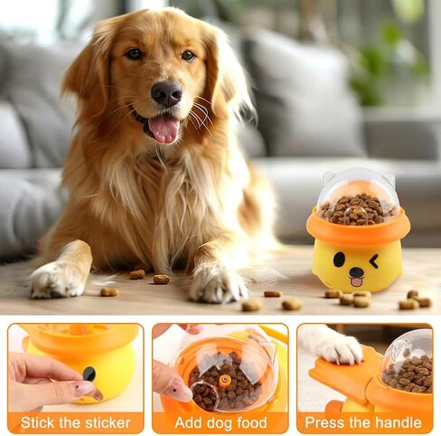 Dog Interactive Treat Dispenser Toy, Interactive Dog Toys Food Puzzle Do g Treat Dispenser Slow Feeder for Small Medium Dogs Cats IQ Training Reduces Bloating for Healthy Eating (Yellow) in Kuwait