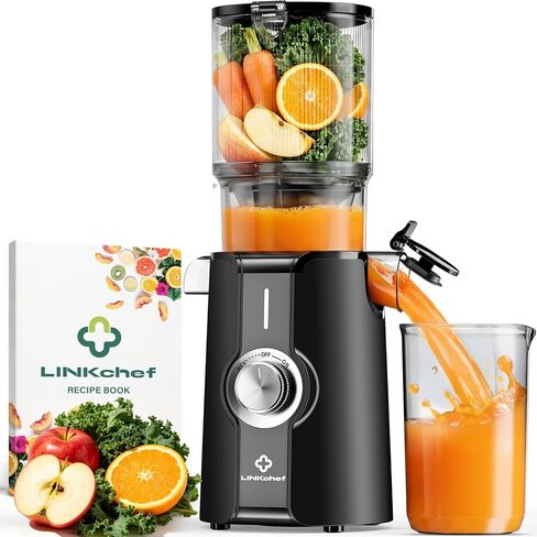 ماكينات عصارة الضغط البارد من لينك شيف، عصارات بقطر 4.53 سم فواكه وخضروات كاملة، عصارة بطيئة للمضغ بقدرة 200 وات مع قطع تلقائي، خالية من مادة BPA، سهلة التنظيف والتجميع، خفيفة الوزن، أسود in Kuwait