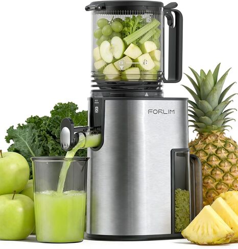 FORLIM Cold Press Juicer, 5.2" Large Feed Chute Fits Whole Fruits, Slow Masticating Juicer Machine, Easy to Clean, High Juice Yield Juice Extractor for Fruits & Vegetables, Daily Home in Kuwait