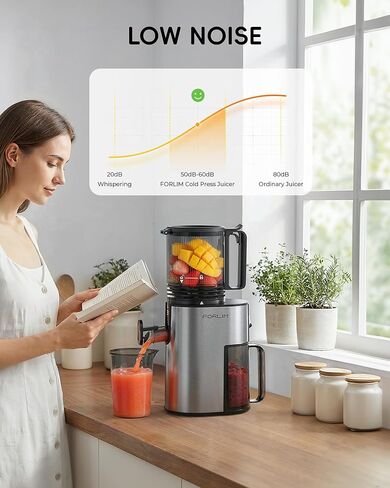FORLIM Cold Press Juicer, 5.2" Large Feed Chute Fits Whole Fruits, Slow Masticating Juicer Machine, Easy to Clean, High Juice Yield Juice Extractor for Fruits & Vegetables, Daily Home in Kuwait
