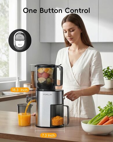 FORLIM Cold Press Juicer, 5.2" Large Feed Chute Fits Whole Fruits, Slow Masticating Juicer Machine, Easy to Clean, High Juice Yield Juice Extractor for Fruits & Vegetables, Daily Home in Kuwait