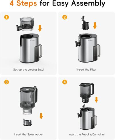 FORLIM Cold Press Juicer, 5.2" Large Feed Chute Fits Whole Fruits, Slow Masticating Juicer Machine, Easy to Clean, High Juice Yield Juice Extractor for Fruits & Vegetables, Daily Home in Kuwait