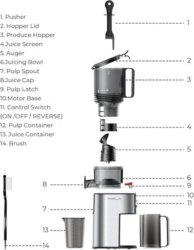 FORLIM Cold Press Juicer, 5.2" Large Feed Chute Fits Whole Fruits, Slow Masticating Juicer Machine, Easy to Clean, High Juice Yield Juice Extractor for Fruits & Vegetables, Daily Home in Kuwait