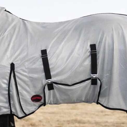 RESISTANCE Horse Fly Sheet with Neck Cover & Belly Wrap, Lightweight Breathable UV Protection Fly Sheet for Horses, Silver, Sizes 68"– 82" in Kuwait