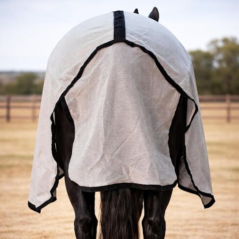 RESISTANCE Horse Fly Sheet with Neck Cover & Belly Wrap, Lightweight Breathable UV Protection Fly Sheet for Horses, Silver, Sizes 68"– 82" in Kuwait