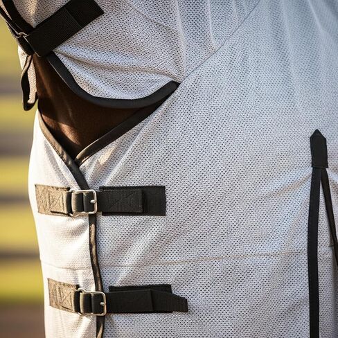 RESISTANCE Horse Fly Sheet with Neck Cover & Belly Wrap, Lightweight Breathable UV Protection Fly Sheet for Horses, Silver, Sizes 68"– 82" in Kuwait