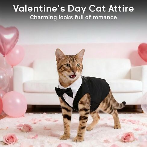 PUMYPOREITY Cat Tuxedo Suit Formal Wear with Bow Tie, Soft Skin-Friendly Cat Costumes for Cats Only, Elegant Outfit for Male Female Cats, Perfect for Wedding Birthday Photo Shoots, L, Black in Kuwait