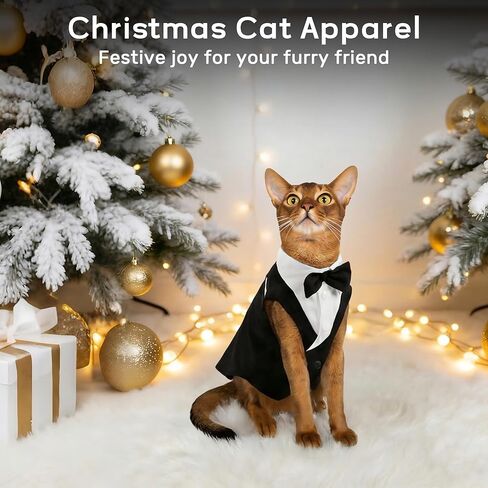 PUMYPOREITY Cat Tuxedo Suit Formal Wear with Bow Tie, Soft Skin-Friendly Cat Costumes for Cats Only, Elegant Outfit for Male Female Cats, Perfect for Wedding Birthday Photo Shoots, L, Black in Kuwait