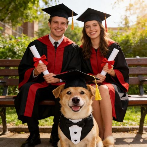 Adjustable Dog Graduation Cap and Tuxedo Collar with Yellow Tassels Black Bow Tie Formal Pet Graduation Costume Accessories for Small Medium Large Dogs Graduation Party in Kuwait