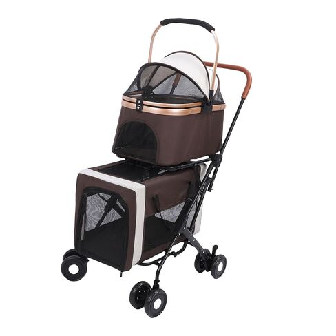 Double Pet Stroller, Lightweight Detachable Foldable 4 Wheels Pet Strolling Cart Travel Carrier for Cat Dog in Kuwait