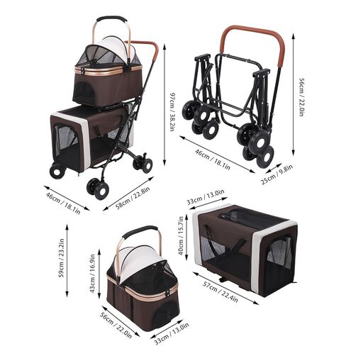 Two Tier Pet Stroller, Lightweight Detachable Foldable 4 Wheels Cat Dog Stroller Grocery Camping Gear Carrier for Cat Dog, and Everyday Shopping Items in Kuwait