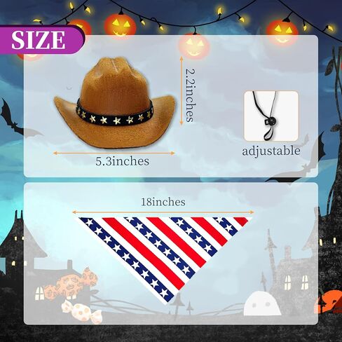 Pet Cowboy Costume, Cat Dog Independence Day Costumes Patriotic Pet Cat Dog Cowboy Hat with American Flag Patriotic Bandana Scarf for Dogs Small Cats Pets in Kuwait