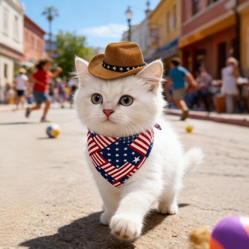 Pet Cowboy Costume, Cat Dog Independence Day Costumes Patriotic Pet Cat Dog Cowboy Hat with American Flag Patriotic Bandana Scarf for Dogs Small Cats Pets in Kuwait