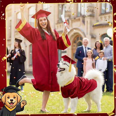 Huhumy 3 Pcs Dog Graduation Costume Set Include Pet Graduation Gown Adjustable Puppy Grad Cap with Gold Tassel Lensless Glasses for Dogs Cats Holiday Costume Accessory(Red,XL) in Saudi Arabia