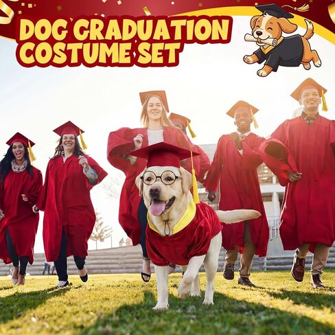 Huhumy 3 Pcs Dog Graduation Costume Set Include Pet Graduation Gown Adjustable Puppy Grad Cap with Gold Tassel Lensless Glasses for Dogs Cats Holiday Costume Accessory(Red,XL) in Saudi Arabia