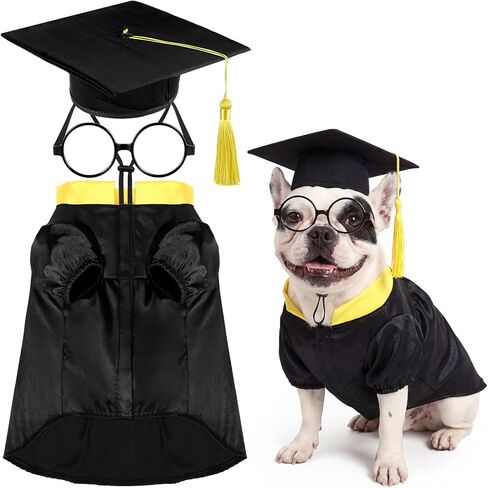 Huhumy 3 Pcs Dog Graduation Costume Set Include Pet Graduation Gown Adjustable Puppy Grad Cap with Gold Tassel Lensless Glasses for Dogs Cats Holiday Costume Accessory(Red,XL) in Saudi Arabia