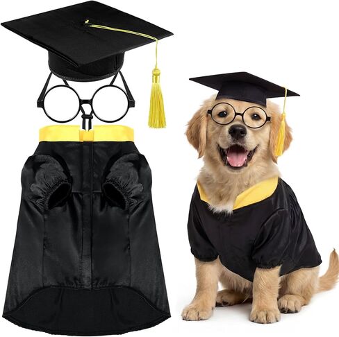 Huhumy 3 Pcs Dog Graduation Costume Set Include Pet Graduation Gown Adjustable Puppy Grad Cap with Gold Tassel Lensless Glasses for Dogs Cats Holiday Costume Accessory(Red,XL) in Saudi Arabia
