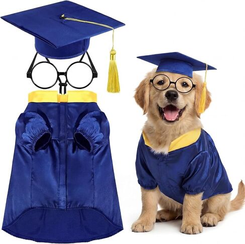 Huhumy 3 Pcs Dog Graduation Costume Set Include Pet Graduation Gown Adjustable Puppy Grad Cap with Gold Tassel Lensless Glasses for Dogs Cats Holiday Costume Accessory(Red,XL) in Saudi Arabia