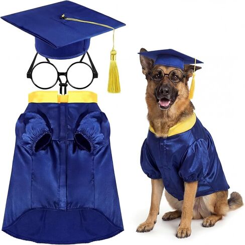 Huhumy 3 Pcs Dog Graduation Costume Set Include Pet Graduation Gown Adjustable Puppy Grad Cap with Gold Tassel Lensless Glasses for Dogs Cats Holiday Costume Accessory(Red,XL) in Saudi Arabia