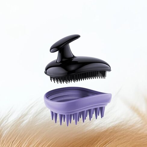 All-purpose Dog Shampoo Bath Brush,Pet Grooming & Soothing Massage Silicone Brush,Fits Ergonomically in the Hand for Long Short Haired Dogs and Cats(Black Purple) in Kuwait