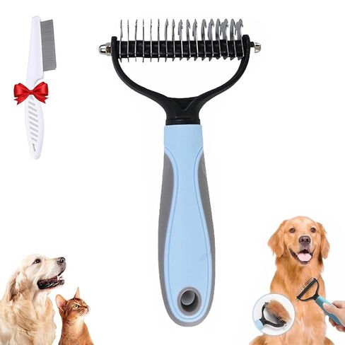 Vivanchor Pet Pro، العناية بالكلاب الأليفة، فرشاة إزالة تساقط الكلاب تزيل عقد التشابك والفراء السائب، فرشاة تساقط الحيوانات الأليفة مزدوجة الجوانب، مشط إزالة التشابك للكلاب والقطط (قطعتان أزرق + وردي) in Kuwait