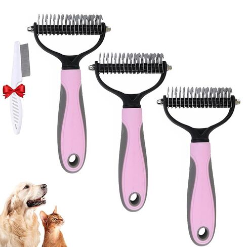 Vivanchor Pet Pro, Pet Knotter Dog Grooming, Deshedding Dog Brush Removes Tangles Knots and Loose Fur, Double Sided Pets Shedding Brush, Dematting Comb for Dogs and Cats (2PcsBlue+Pink) in Saudi Arabia