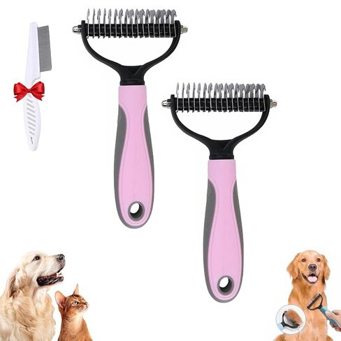 Vivanchor Pet Pro, Pet Knotter Dog Grooming, Deshedding Dog Brush Removes Tangles Knots and Loose Fur, Double Sided Pets Shedding Brush, Dematting Comb for Dogs and Cats (2PcsBlue+Pink) in Saudi Arabia