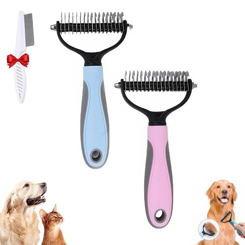 Vivanchor Pet Pro, Pet Knotter Dog Grooming, Deshedding Dog Brush Removes Tangles Knots and Loose Fur, Double Sided Pets Shedding Brush, Dematting Comb for Dogs and Cats (2PcsBlue+Pink) in Saudi Arabia