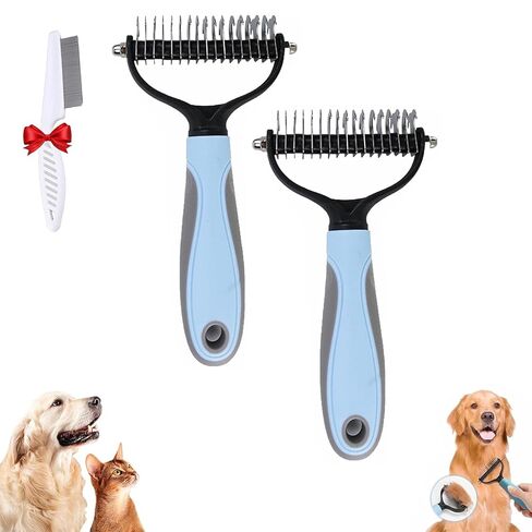 Vivanchor Pet Pro, Pet Knotter Dog Grooming, Deshedding Dog Brush Removes Tangles Knots and Loose Fur, Double Sided Pets Shedding Brush, Dematting Comb for Dogs and Cats (2PcsBlue+Pink) in Saudi Arabia