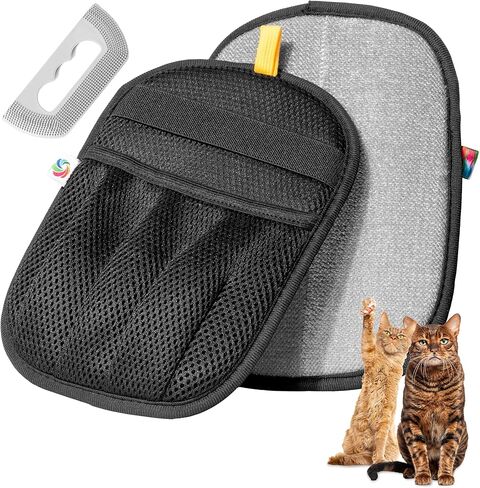 Pet Hair Removal Gloves for Dogs & Cats | Electrostatic Reusable Fur Remover Mitt for Furniture, Carpet & Clothes, Couch Car| Pet Fur Cleaning Tool with Carpet Scraper (Black - 1 Pc) in Kuwait