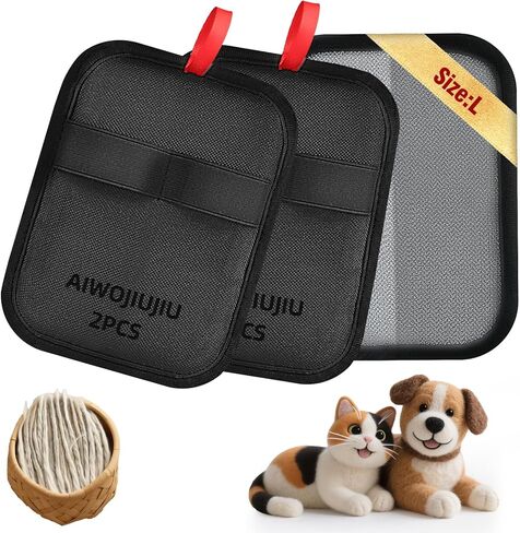 2 Pcs Pet Hair Removal Glove - Upgraded Electrostatic Pet Hair Remover Gloves for Cats & Dogs, Reusable & Washable Magic Brush Pet Hair Removal Tool (Black, L) in Kuwait