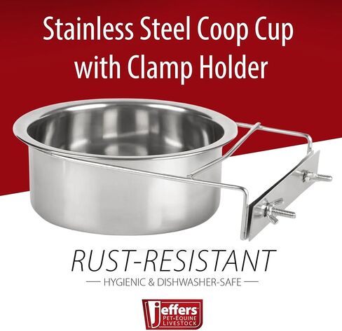 Jeffers Pet Stainless Steel Coop Kennel Cup with Screw On Clamp, 20 Oz – Durable, Rust Resistant Hangable Water & Food Feeder for Kennels, Coops & Cages - Chickens, Duck, Rabbits, Small Animals in Kuwait