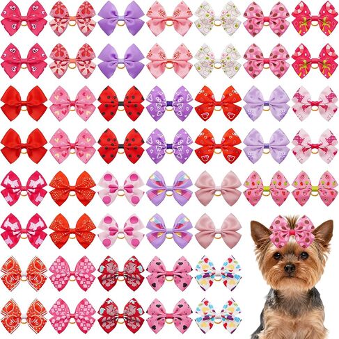 50PCS/25Paris Big Dog Hair Bows with Rubber Band Random Mix Pattern for Large XL Breed Pink Purple Bowknot Topknot Girl Female Grooming Hair Accessories（Random） in Kuwait