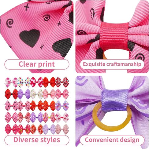 50PCS/25Paris Big Dog Hair Bows with Rubber Band Random Mix Pattern for Large XL Breed Pink Purple Bowknot Topknot Girl Female Grooming Hair Accessories（Random） in Kuwait