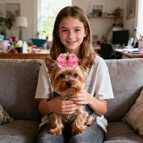 50PCS/25Paris Big Dog Hair Bows with Rubber Band Random Mix Pattern for Large XL Breed Pink Purple Bowknot Topknot Girl Female Grooming Hair Accessories（Random） in Kuwait