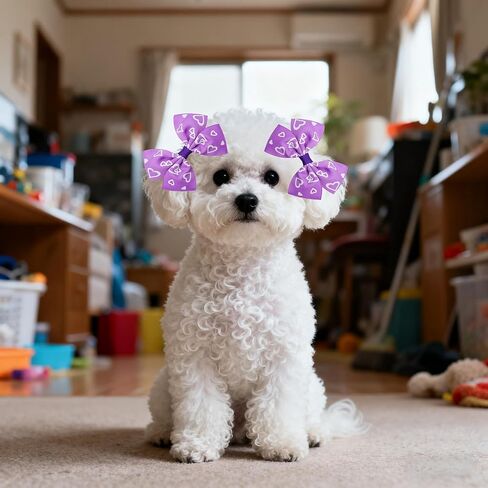 50PCS/25Paris Big Dog Hair Bows with Rubber Band Random Mix Pattern for Large XL Breed Pink Purple Bowknot Topknot Girl Female Grooming Hair Accessories（Random） in Kuwait