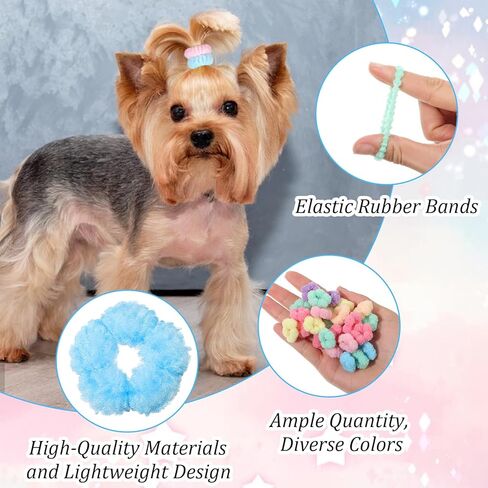 100Pcs Candy Colour Small Dogs Hair Tie Scrunchies, Comfortable Mini Small Elastic Hair Ties No Damage Hairs Hairbands with Storage Box Nylon Seamless Hairs Bands for Yorkie, Cats, Pets Grooming in Kuwait