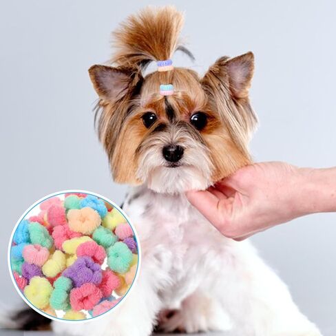 100Pcs Candy Colour Small Dogs Hair Tie Scrunchies, Comfortable Mini Small Elastic Hair Ties No Damage Hairs Hairbands with Storage Box Nylon Seamless Hairs Bands for Yorkie, Cats, Pets Grooming in Kuwait