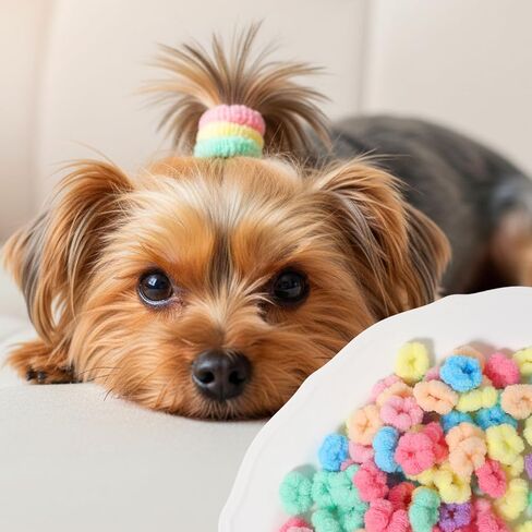 100Pcs Candy Colour Small Dogs Hair Tie Scrunchies, Comfortable Mini Small Elastic Hair Ties No Damage Hairs Hairbands with Storage Box Nylon Seamless Hairs Bands for Yorkie, Cats, Pets Grooming in Kuwait