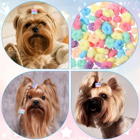 100Pcs Candy Colour Small Dogs Hair Tie Scrunchies, Comfortable Mini Small Elastic Hair Ties No Damage Hairs Hairbands with Storage Box Nylon Seamless Hairs Bands for Yorkie, Cats, Pets Grooming in Kuwait